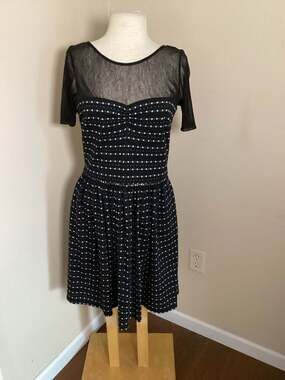 Betsey Johnson Black and White Patterned Mesh Overlay Dress Size 10